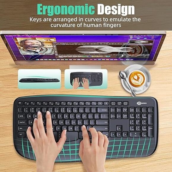 New Wireless Full Size Ergonomic Keyboard with Wrist Rest - Picture 5 of 5